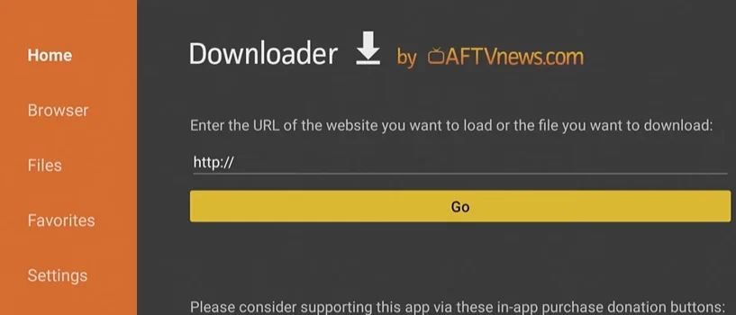 downloader app url screenshot in andriod tv